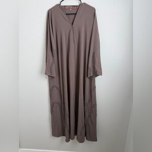 Brown Embellished Abaya Maxi Dress with Matching Scarf | Modest Wear |